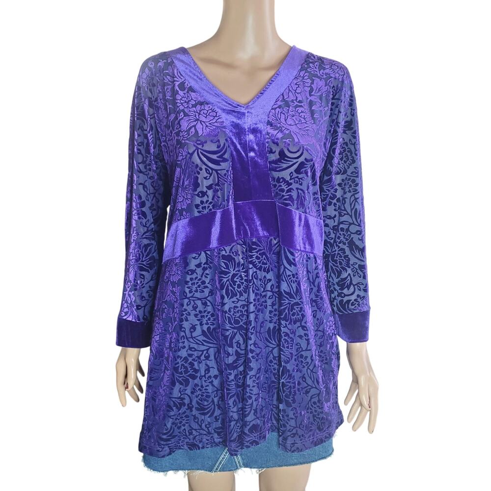 La Cera Size L Vintage inspired Purple Velvet Floral Burnout Tunic Whimsigoth